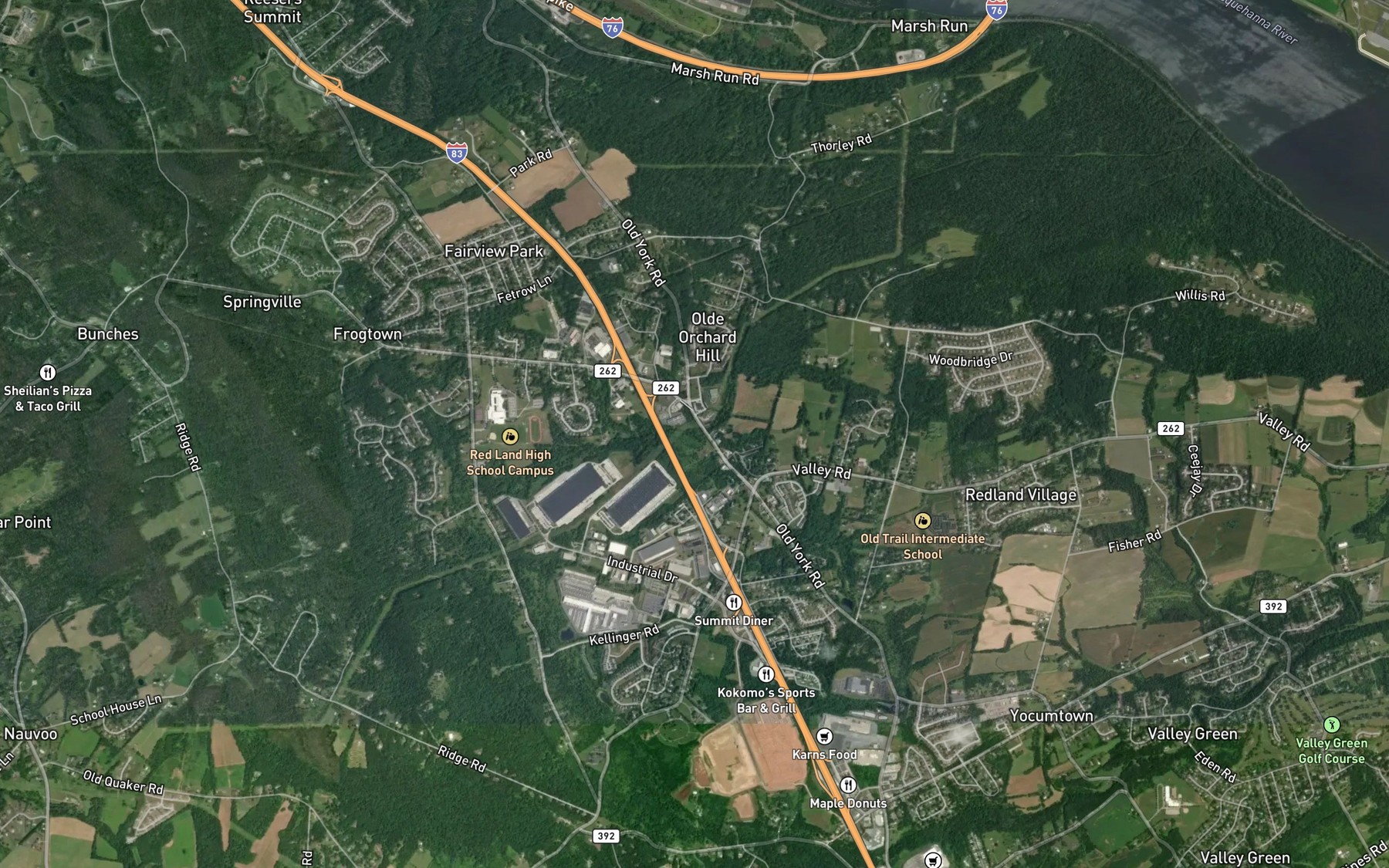 Satellite map of the Sawmill Run