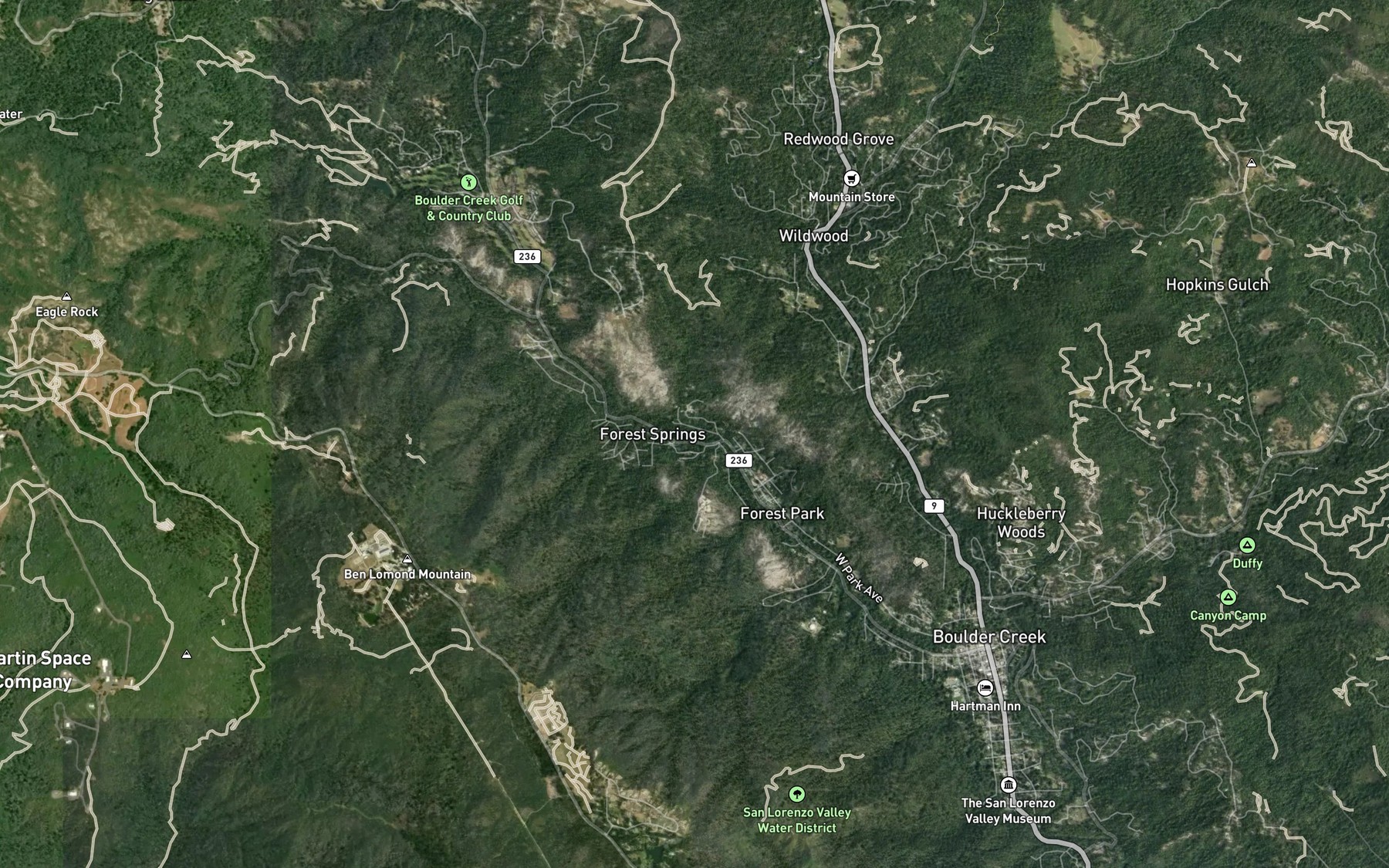 Satellite map of the Bracken Brae Creek