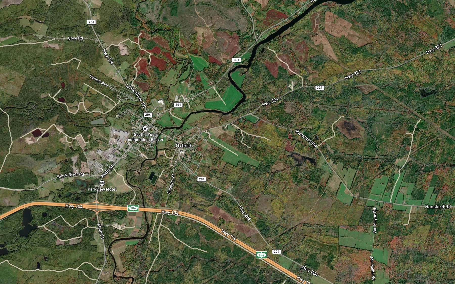 Satellite map of the Myatts Bend