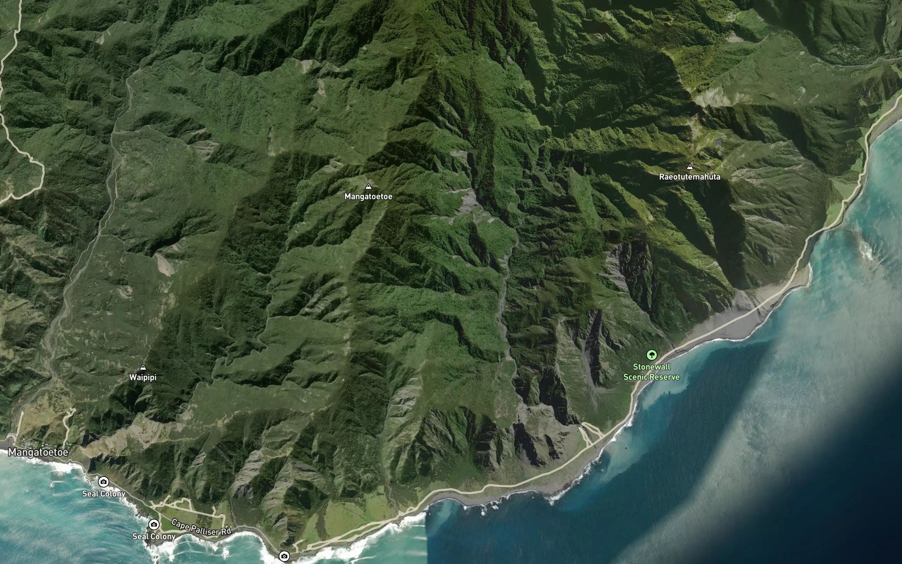 Satellite map of the Waitetuna Stream