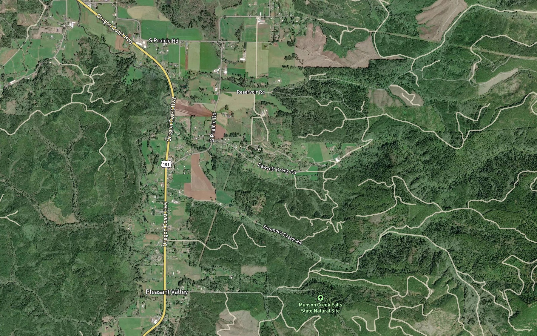 Satellite map of the Marys Creek