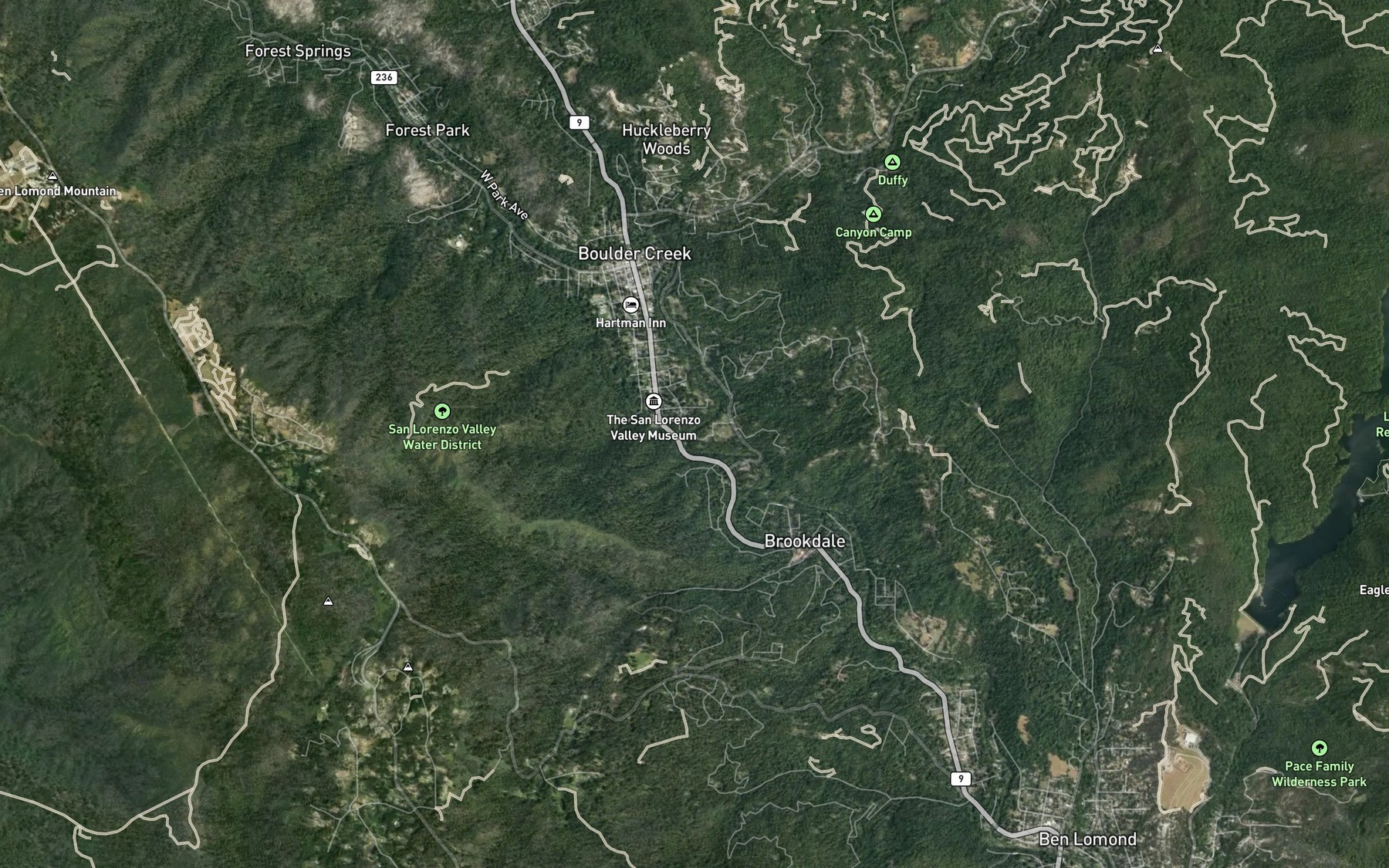 Satellite map of the Malosky Creek