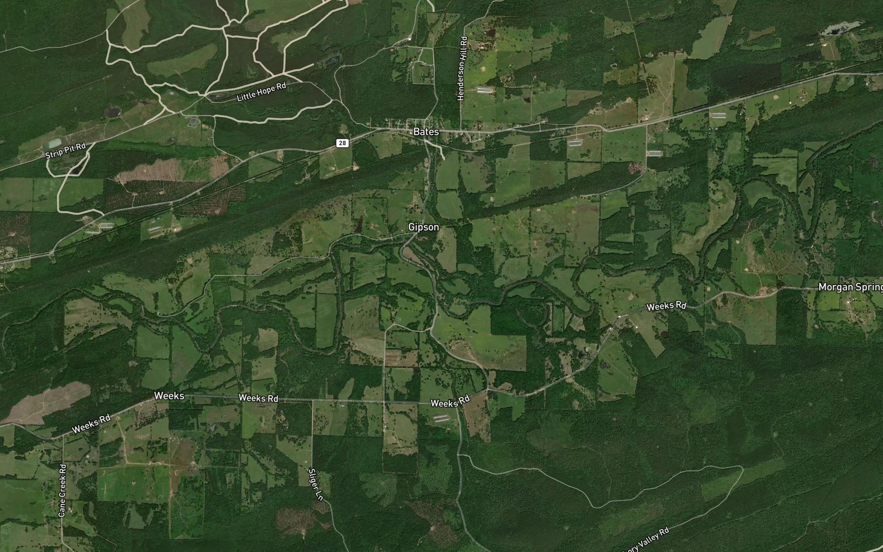 Satellite map of the Shadley Creek