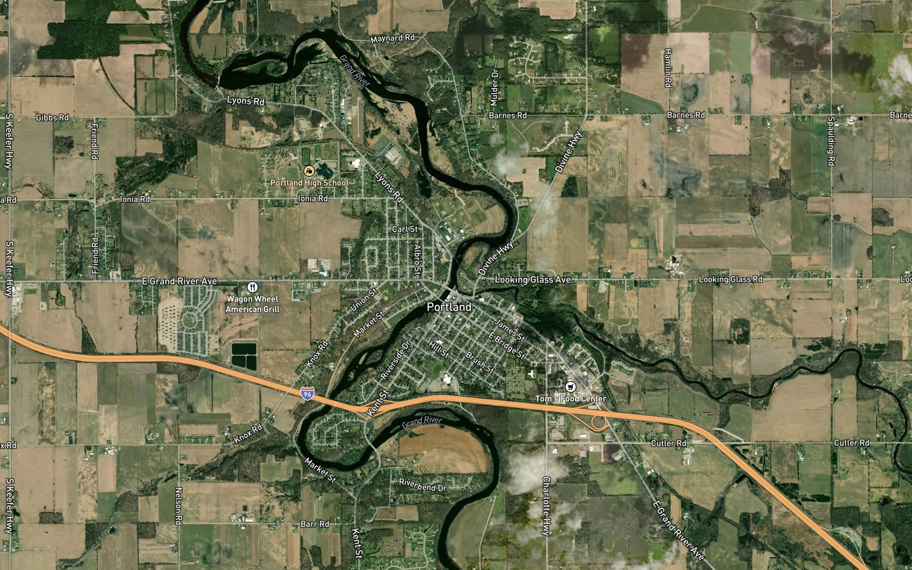 Satellite map of the Looking Glass River