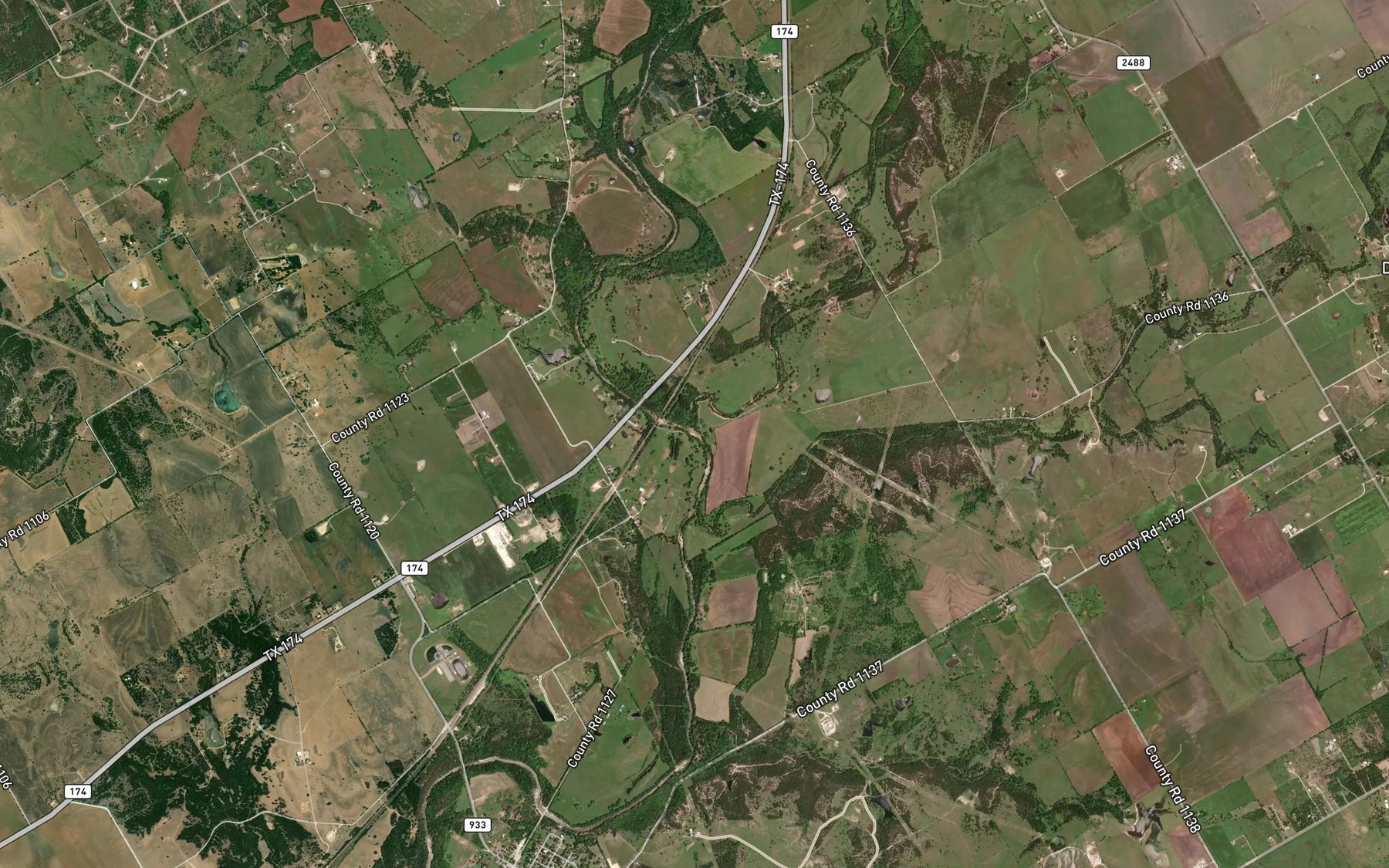 Satellite map of the Mustang Creek