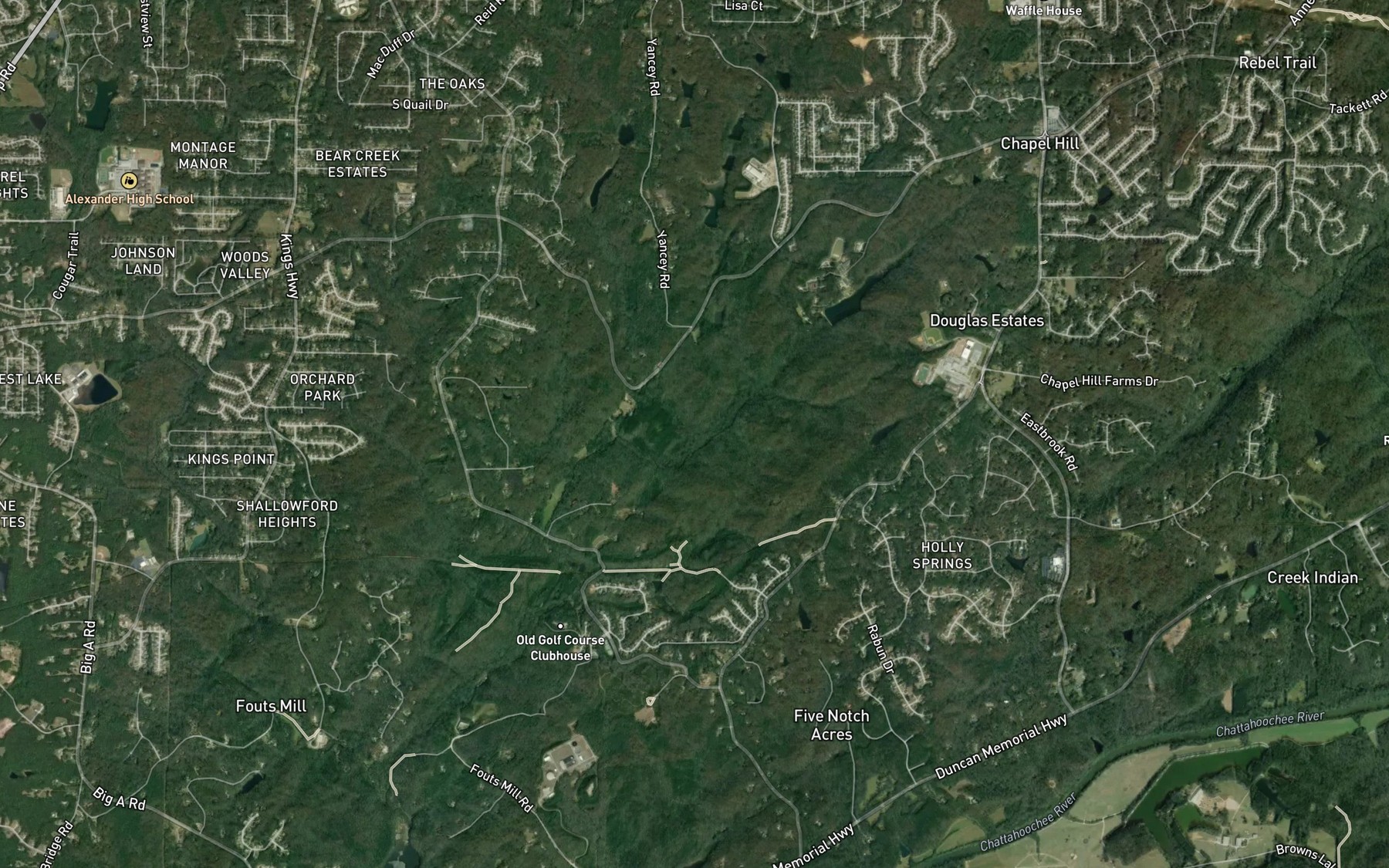 Satellite map of the Tanyard Branch