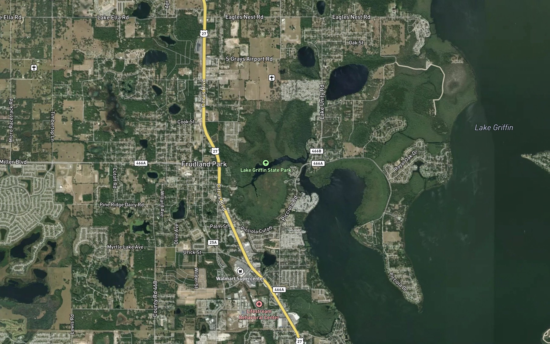 Satellite map of the Dead River