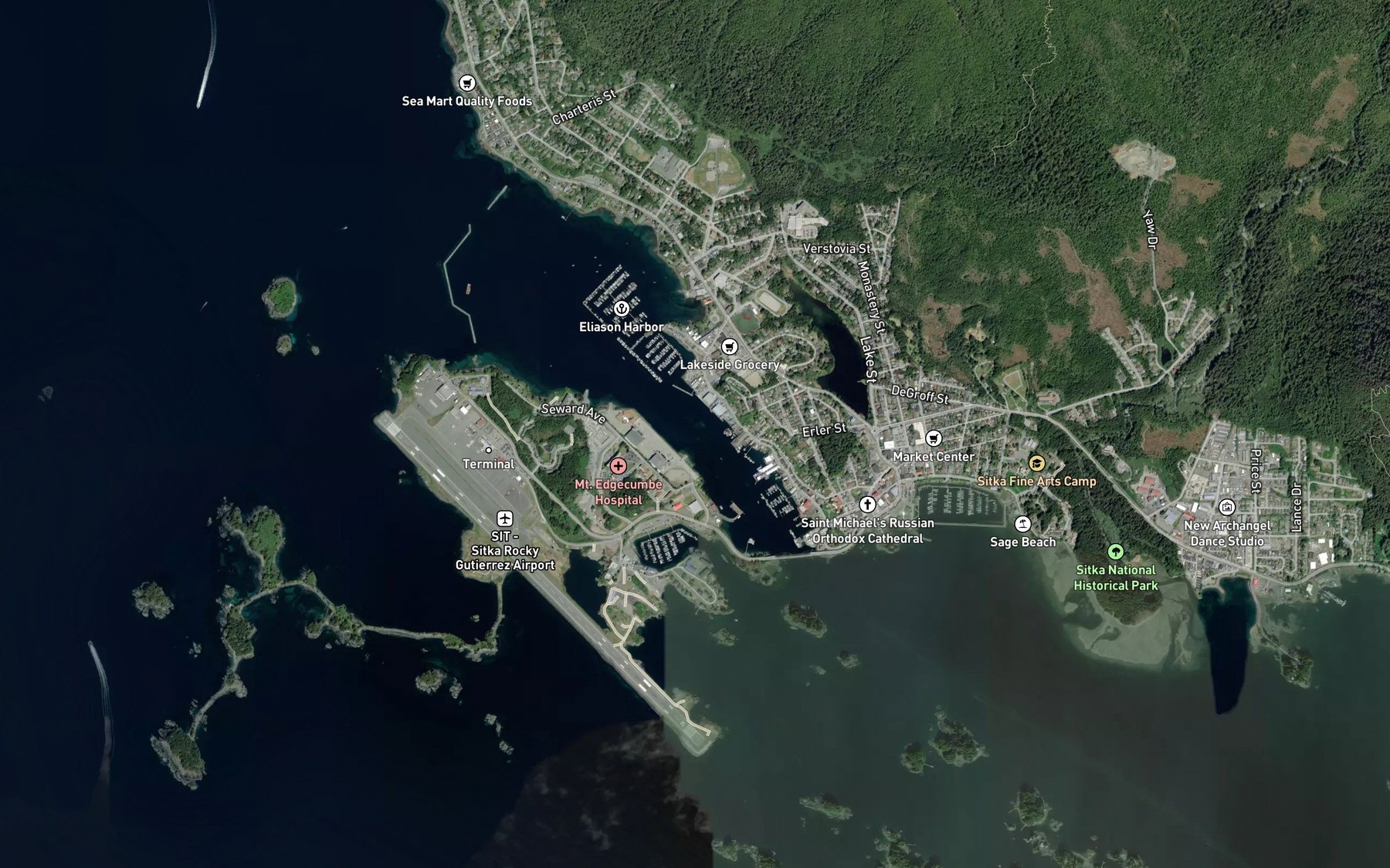 Satellite map of the Sitka Harbor