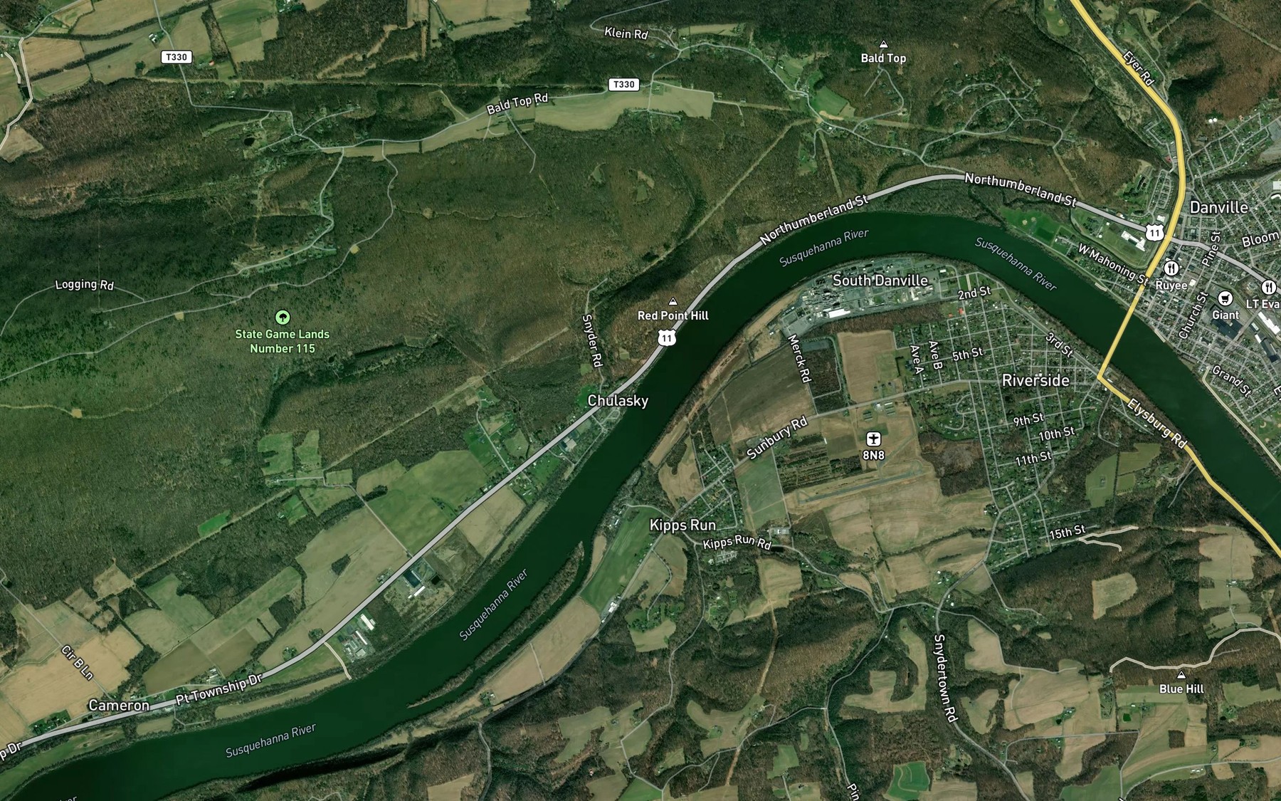 Satellite map of the Gaskins Run