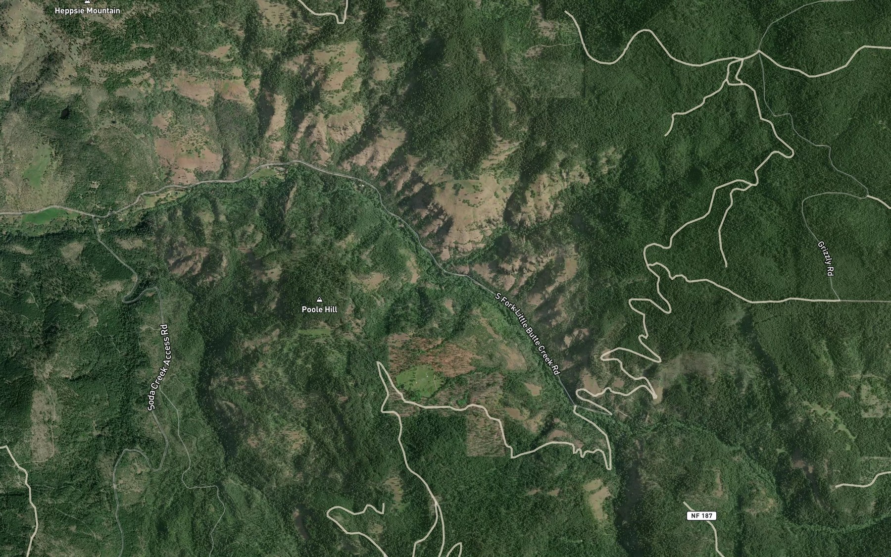 Satellite map of the Grizzly Creek